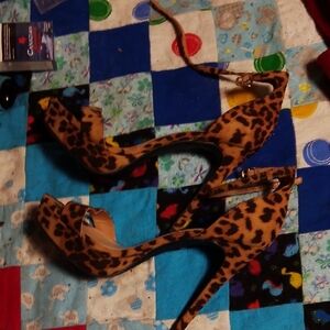 Leopard Print Ankle-Strap High Heels - Brown